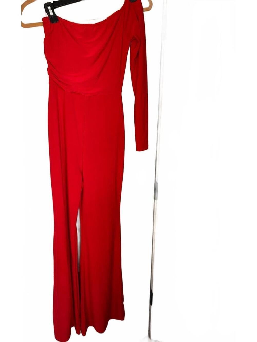 Club L London Red One-Shoulder Long Sleeve Jumpsuit UK 6 EU 34